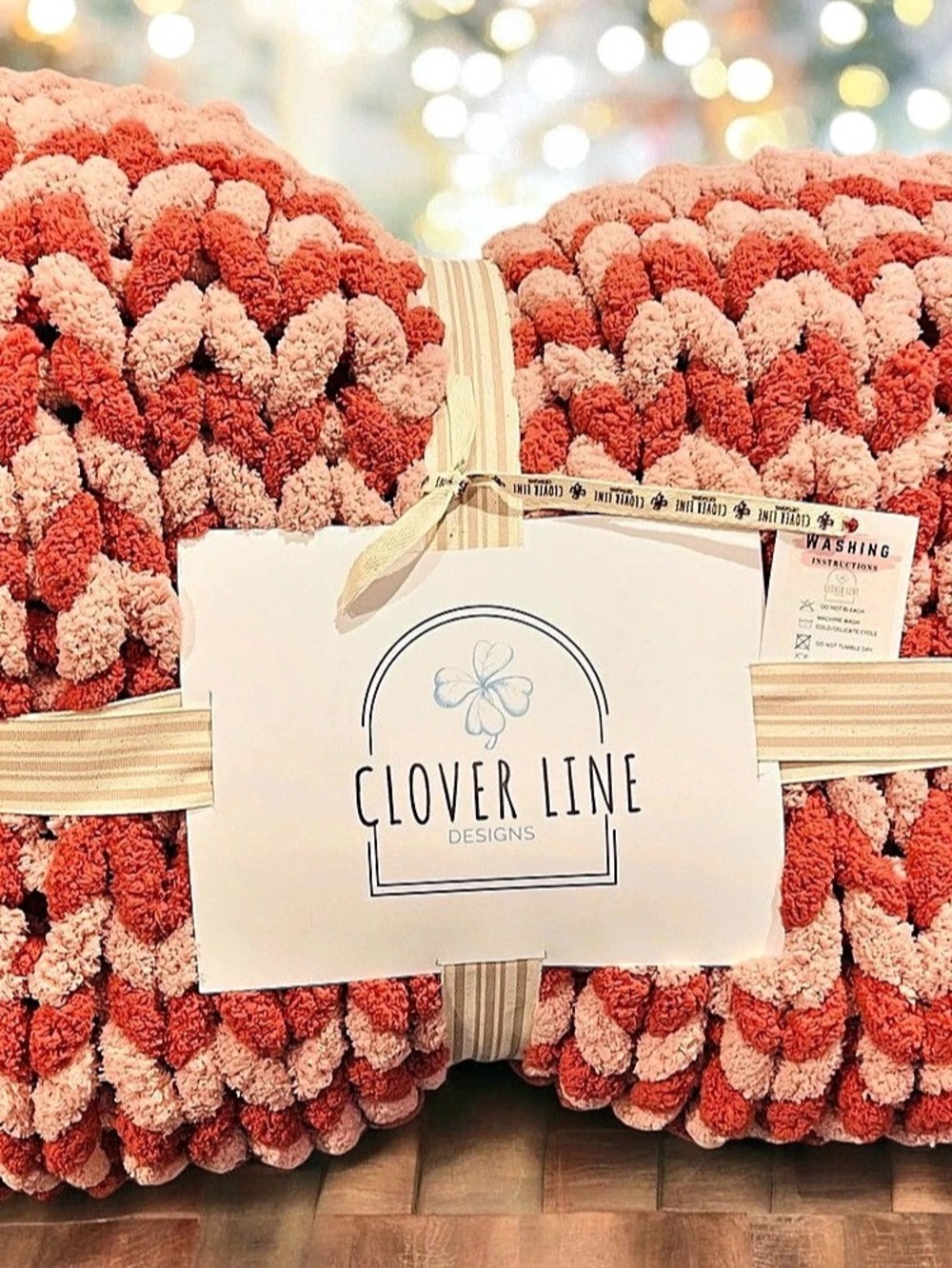 Clover Line Designs Chunky Knit Throw Blanket Pink & Red